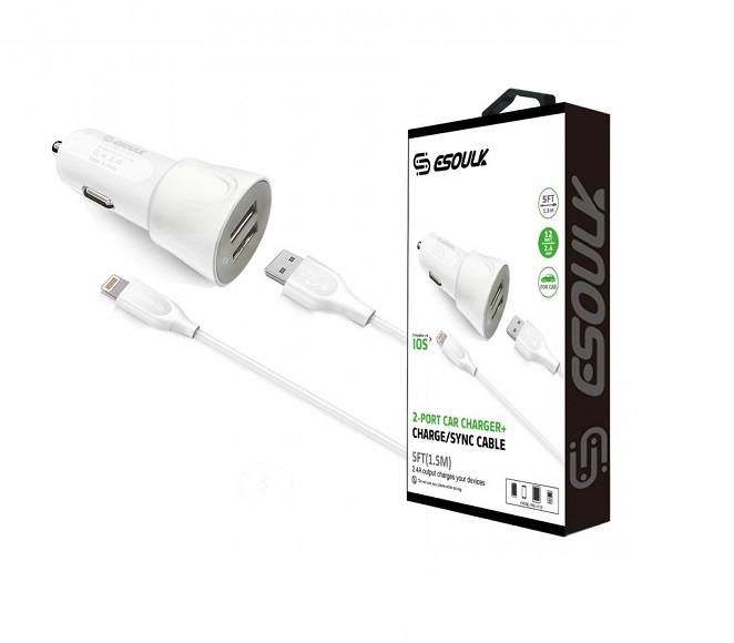 CAR ADAPTER COMBO IOS 5FT WHITE ESOULK